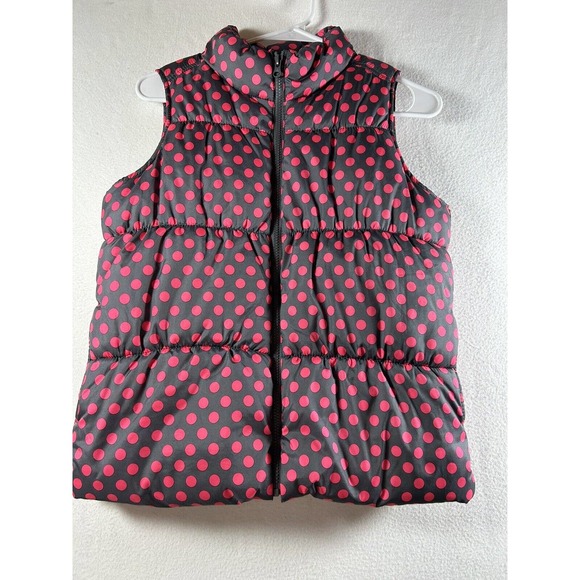 OLD NAVY GIRLS FROST FREE PUFFER VEST GRAY PINK POLKA DOT SIZE XL/14 - Picture 1 of 4